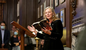 Kathy Fisher reading her poem "footnotes margins minutes" at the book launch of "Legal History Essays."